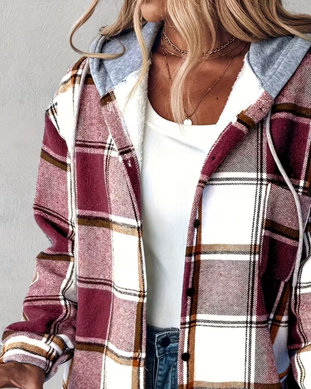 SableMont Modern Plaid Hood Coat