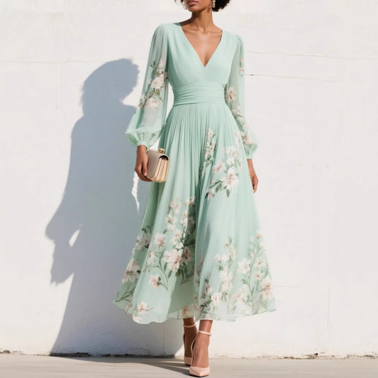 Celestia Pleated Chiffon Dress