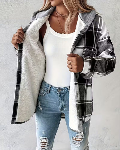 SableMont Modern Plaid Hood Coat