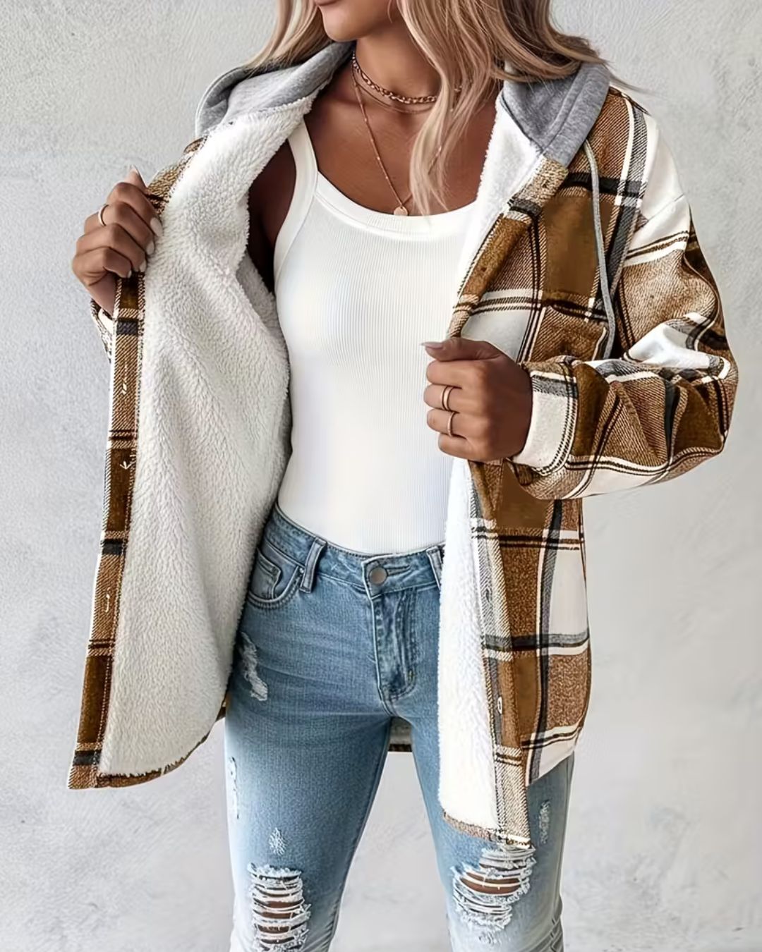 SableMont Modern Plaid Hood Coat