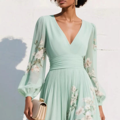 Celestia Pleated Chiffon Dress