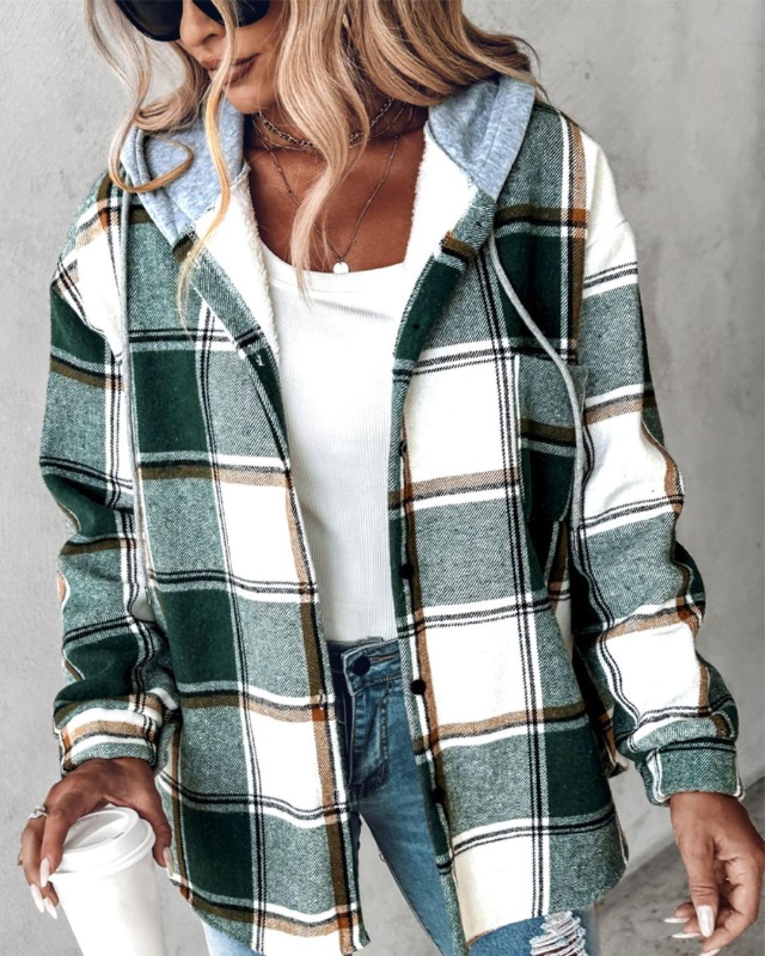 SableMont Modern Plaid Hood Coat