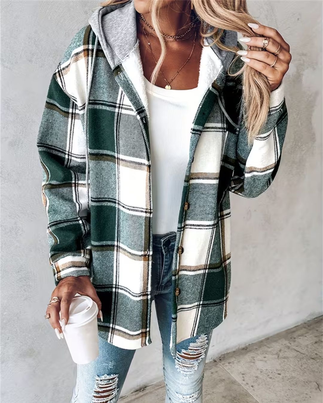 SableMont Modern Plaid Hood Coat