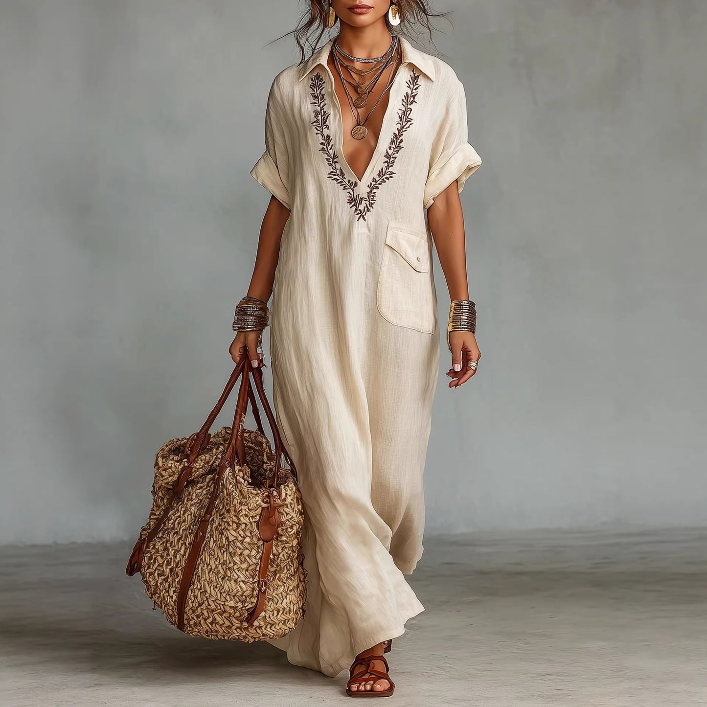 LinenMuse Embroidered Dress