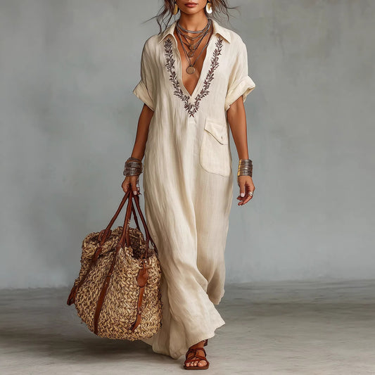 LinenMuse Embroidered Dress