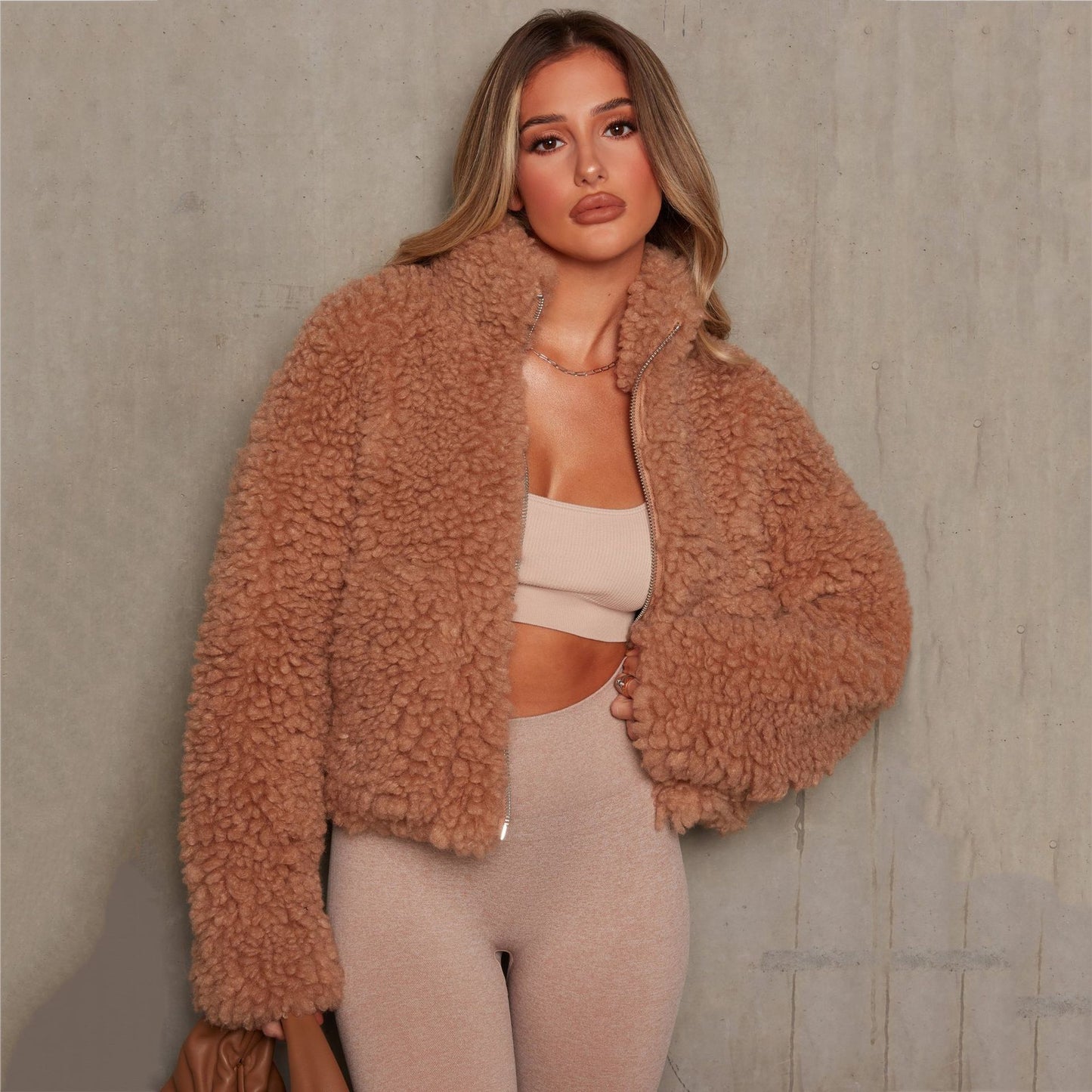 Chic Cropped Plush Coat