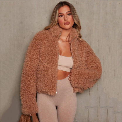 Chic Cropped Plush Coat