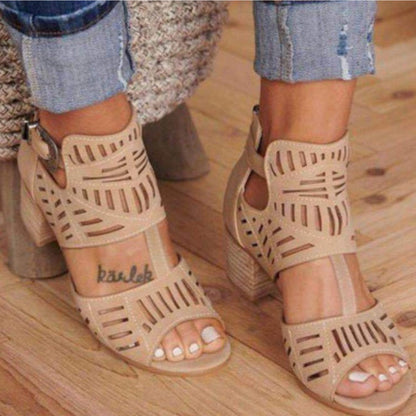 Elara Cut-Out Block Heel Sandals